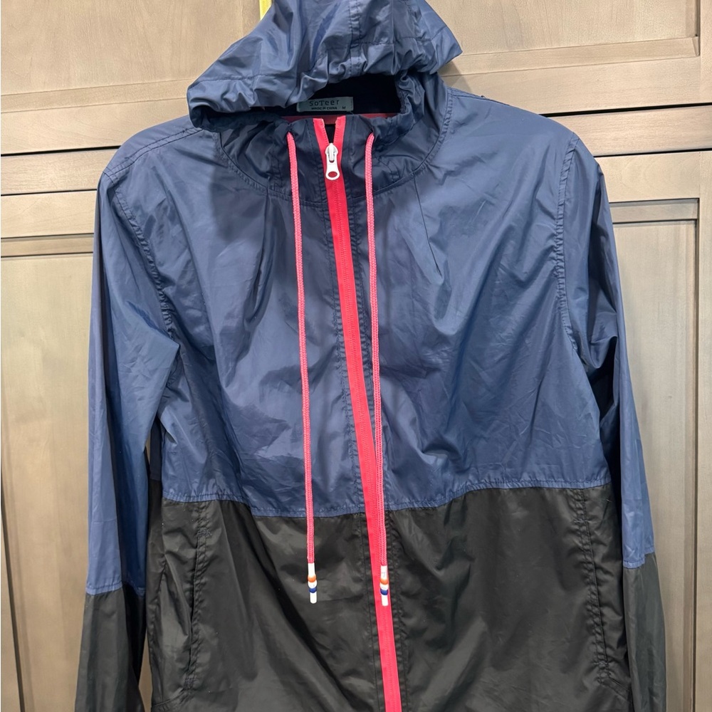 Navy and Black Hooded Lightweight Raincoat
